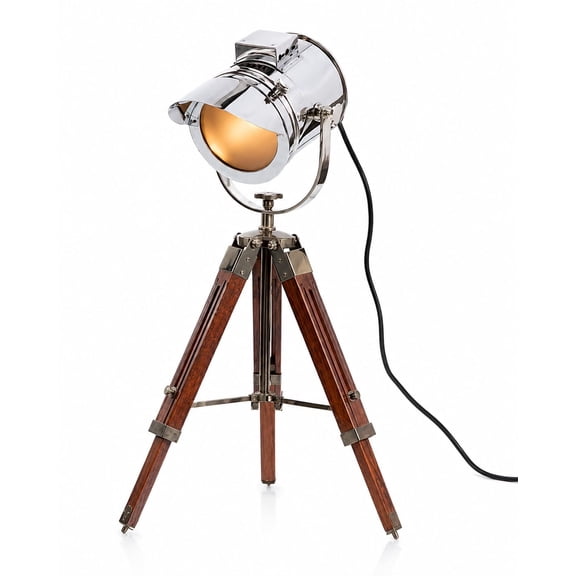 Thor Instruments Classical Vintage Designer 30" Art Deco Tripod Chrome Table Lamps Chrome