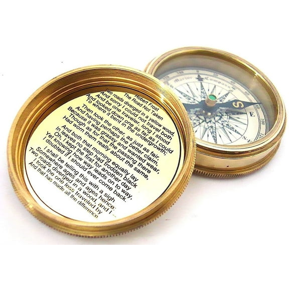Thor Instruments Co. Robert Frost Brass Poem Compass-Pocket Compass with Leather Case