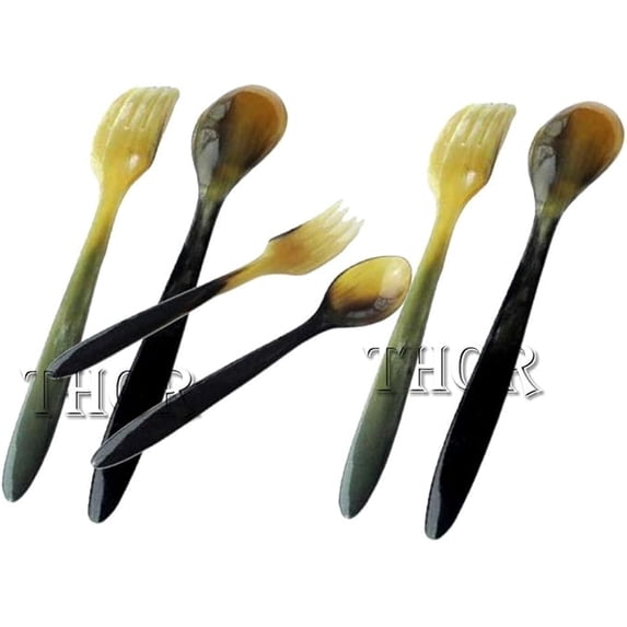 Thor Instruments Natural  Horn Spoon & Fork Serving Spoon Tasting Set of 6 home Decor Gift