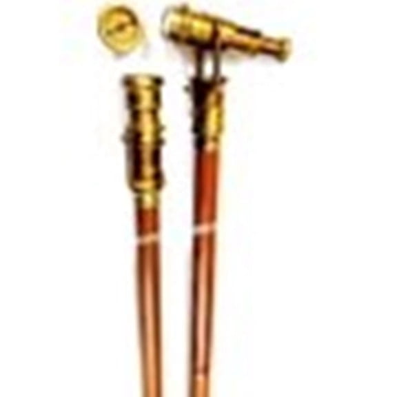 Thor Instruments Nautical Brown Wooden Walking Stick Spy Antique Telescope Compass Handle Canes Gift