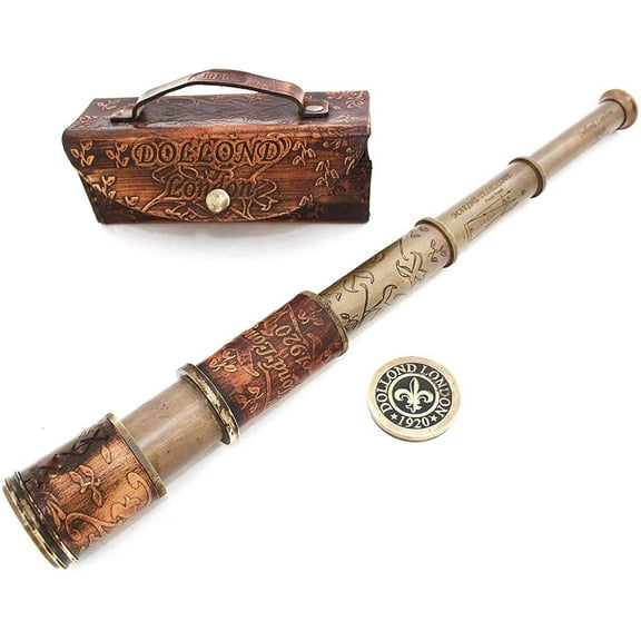 Thor Instruments Nautical Handheld Pirate Brass Telescope with Box/Case,Sailor Home Decor Pirate Captain Boat Toy Gift (14", Dollond)