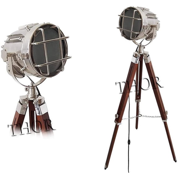Thor Instruments Nautical Industrial Designer Chrome Spot Light W/Tripod Floor Lamp Home Decor