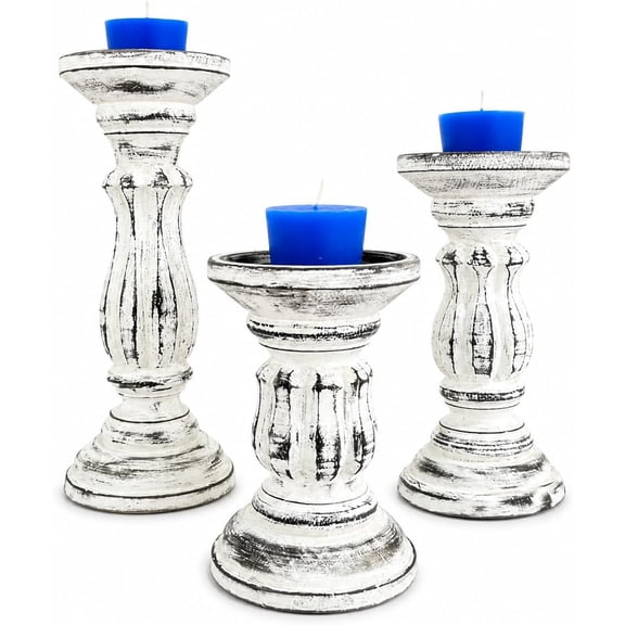 Thor Instruments Pillar Candle Holders Set of 3-10", 8”, 6" H Candlestick Candle Holder Stand, Traditional Decor for Fireplace/Table Centerpiece ( White )