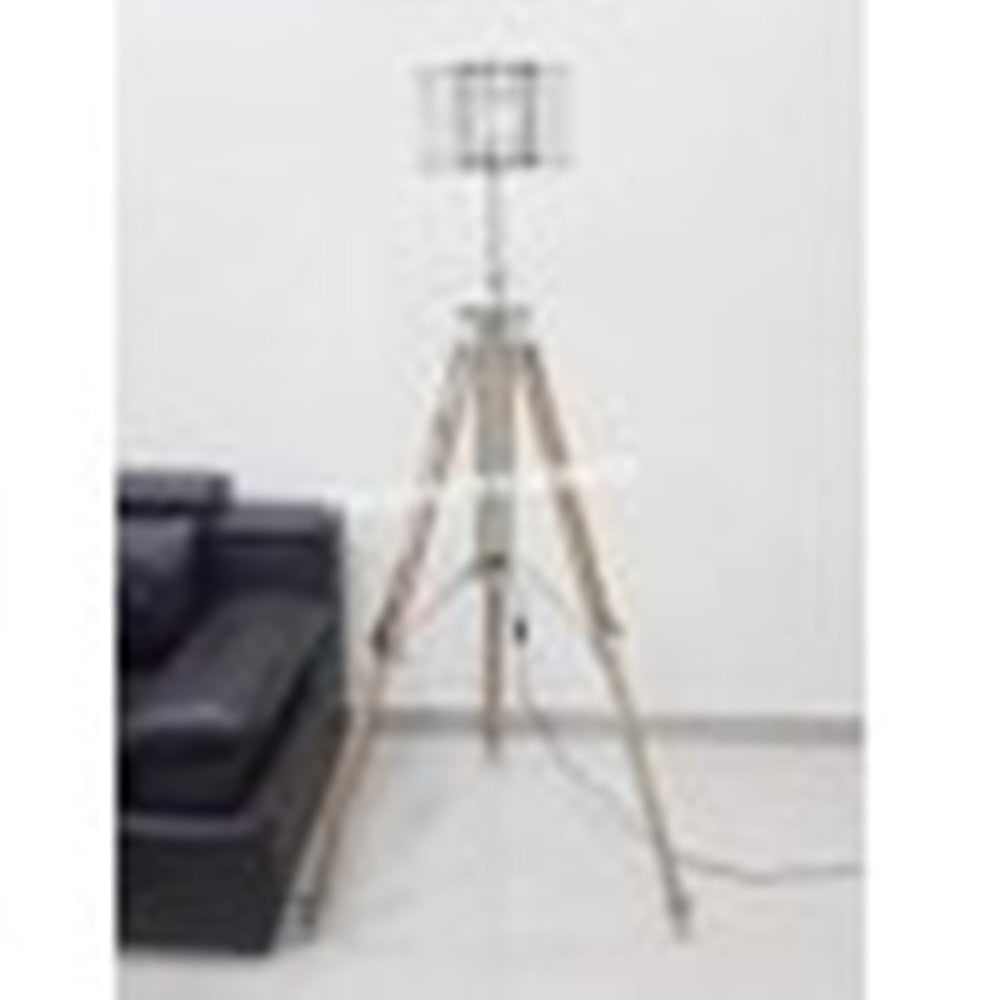 Thor Instruments Vintage Modern Natural Teak Wooden Tripod Floor Lamp With Shade Office Decor Gift