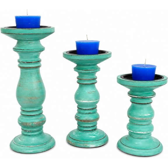 Thor Instruments Wooden Pillar Candle Holders Set of 3, Pillar Candles,Gifts for Wedding,Party,Home, Candle Gardens Gifts - 10 Inch, 8 Inch, and 6 Inch (Green)
