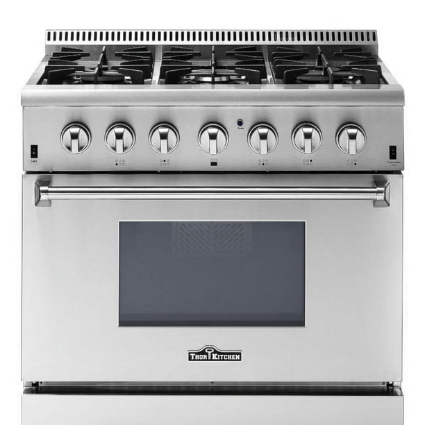 Thor Kitchen 36" Professional Free Standing Dual Fuel Range with 6 Burner, Stainless Steel