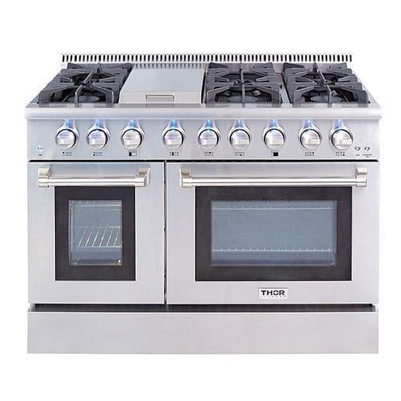 Thor Kitchen 48" Free Standing&Slide- in Gas Range 6 Burners 1 Griddle 6.7cu.ft Oven Propane/NG Double Oven with (HRG4808U-LP Conversion Kit)