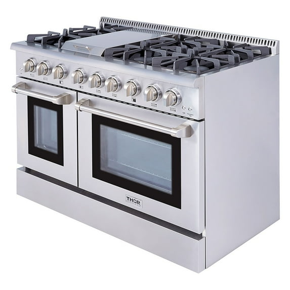 Thor Kitchen 48 Inch 6 Burner Gas Range Double Oven, Stainless Steel