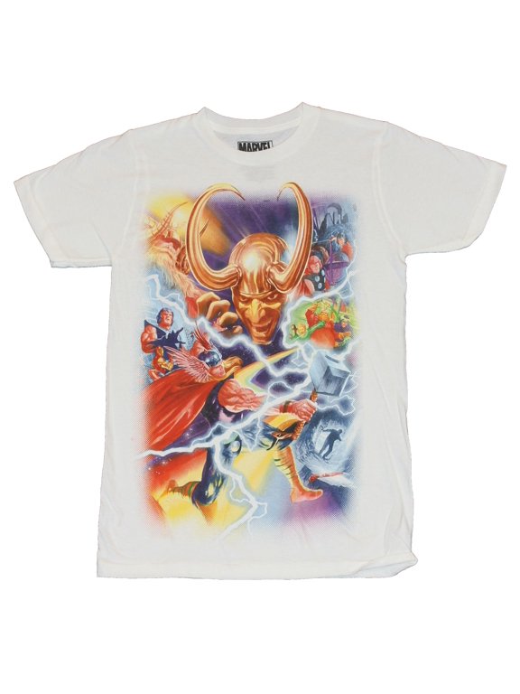 (Marvel Comics) Mens T-Shirt - 75th Anniversary Thor Loki Battle Alex Ross (X-Small)