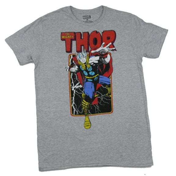 Thor (Marvel Comics) Mens T-Shirt - Old School Distressed Thor Box Under Name