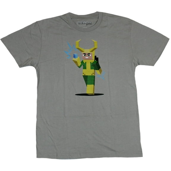 Thor (Marvel Comics) Mens T-Shirt - Pixel Block Style Power Cube Loki Image (Medium)