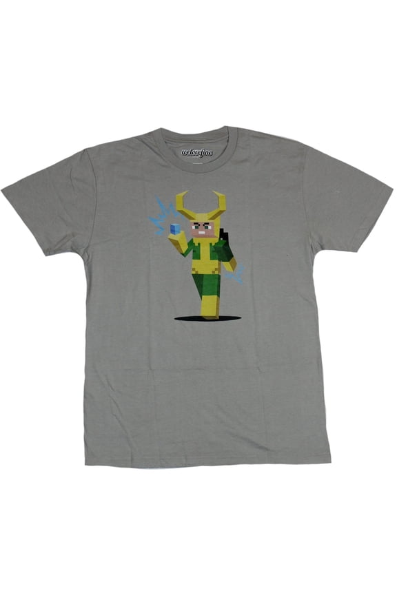 (Marvel Comics) Mens T-Shirt - Pixel Block Style Power Cube Loki Image (Medium)