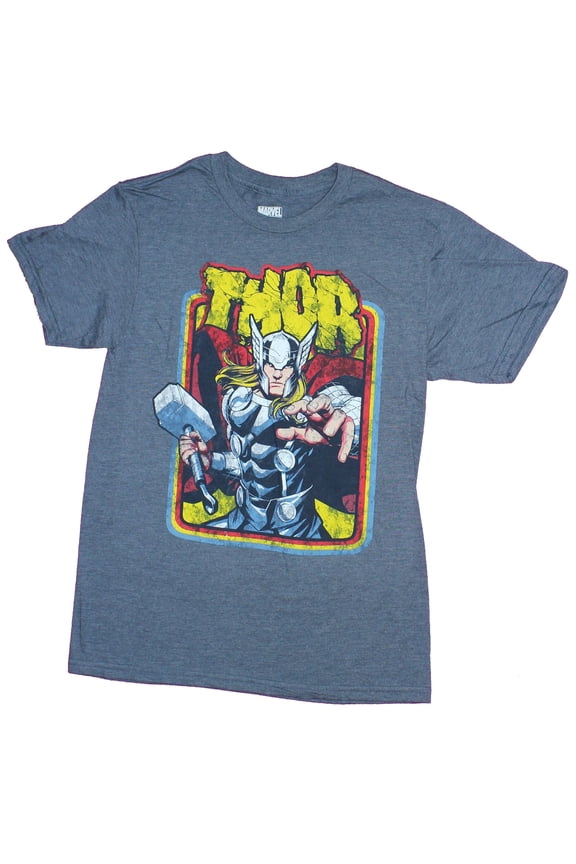 Thor Mens T-Shirt - Mighty Marvel Comic Hero in 3 Color Line Frame