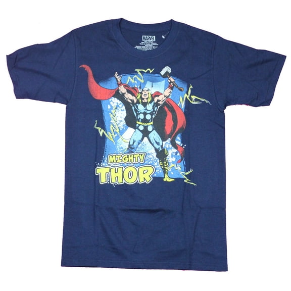 Thor  Mens T-Shirt  - Mighty Thor Arms Raised Electrified Image With Logo (Small)