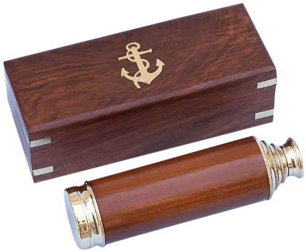 15" Luxe Brass Handheld Telescope with Leather Overlay & Rosewood Box