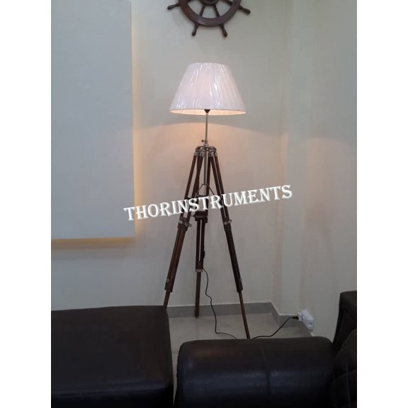 Thor Nautical Retro Designer Wooden Tripod Floor Lamp