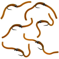 Thor Outdoor 6 Pc Squirmy Wormy Set, Tan Size #10 - Barbless Wet Worm Fly Fishing Flies for Trout, Panfish, Bass