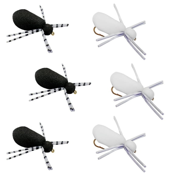 Thor Outdoor Foam Spider Fly Fishing Set – 6 Pc, Black-White, Hook Size #12, Topwater Dry Flies for Bass, Panfish, Trout