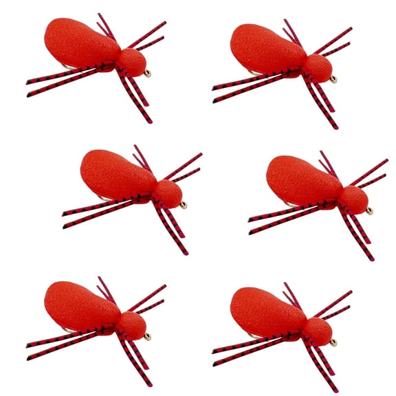 Thor Outdoor Foam Spider Fly Fishing Set – 6 Pc, Red, Hook Size #12, Topwater Dry Flies for Bass, Panfish, Trout