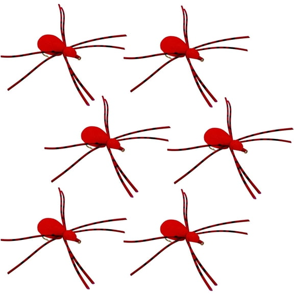 Thor Outdoor Foam Spider Fly Fishing Set – 6 Pc, Red, Small and Leggy, Hook Size #16, Topwater Dry Flies for Bass, Panfish, Trout