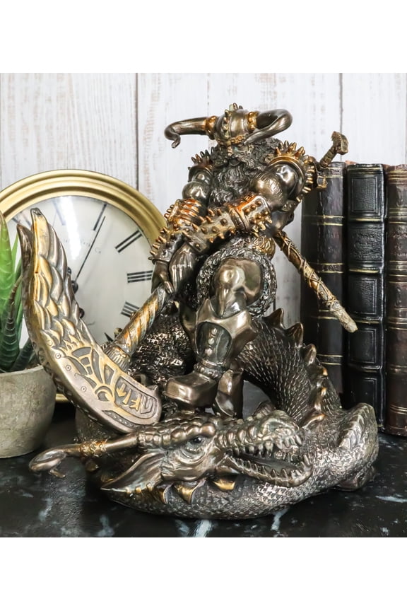 Thor Ragnarok Figurine Norse Donar Slaying Midgard Dragon With Mjolnir Hammer