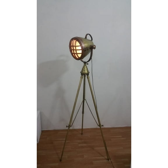 Thor Studio Retro Theater Spotlight With Brass Floor Tripod Lamp