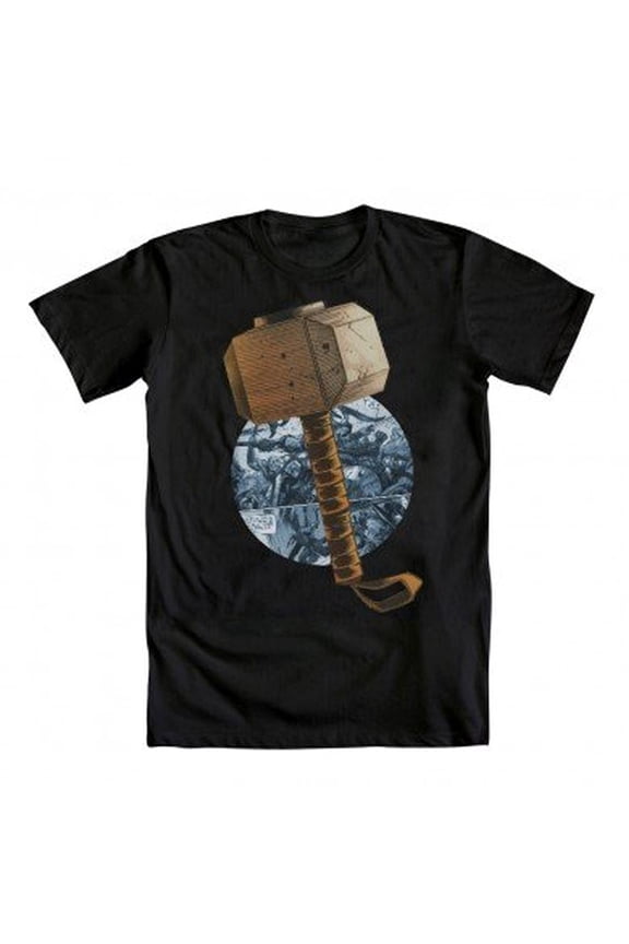 Thor Thor's Hammer Comic Circle Black Adult T-Shirt