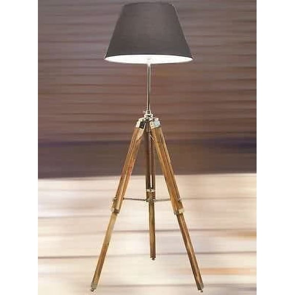 Thor Vintage Wooden Lamp Stand Shade Floor Tripod Adjustable Teak Tripod Lamp