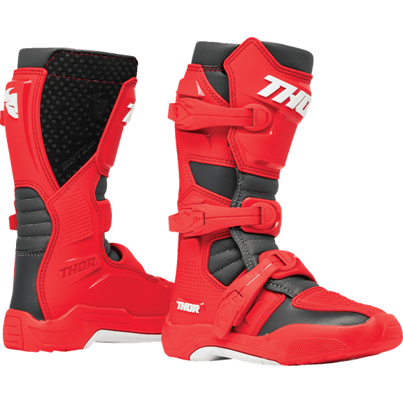 Thor Youth Blitz XR Motocross Offroad Riding Boots - Red/Charcoal - Y5