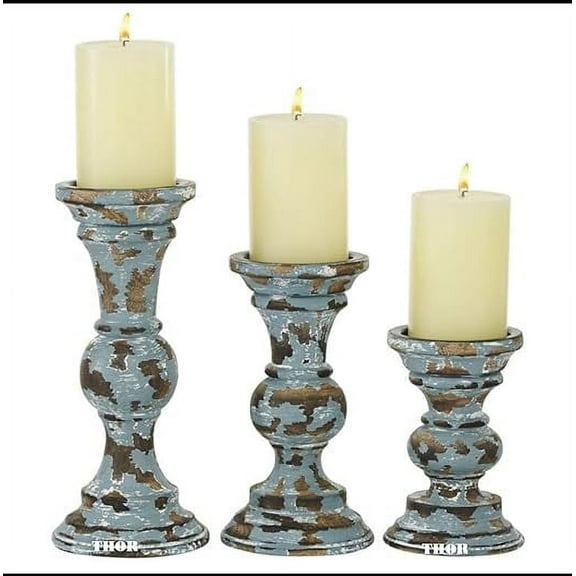 Thor instruments Handcrafted Decorative Wooden Candle Holder Stand, Candle, Candle Holders, Rounded Turned Columns, Country Style Idle Gift for Wedding, Party, Home 6, 8, 10 Inch