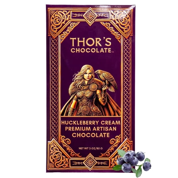 Thor's Chocolate Huckleberry Cream White Chocolate Bar (3 oz) Bean to Bar, Artisan, Silky Smooth, Small Batch, Handcrafted Gourmet Chocolate