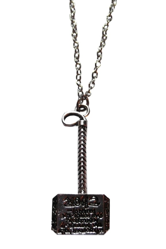 Thor's Hammer 3" Tall Metal Pendant Chain Necklace