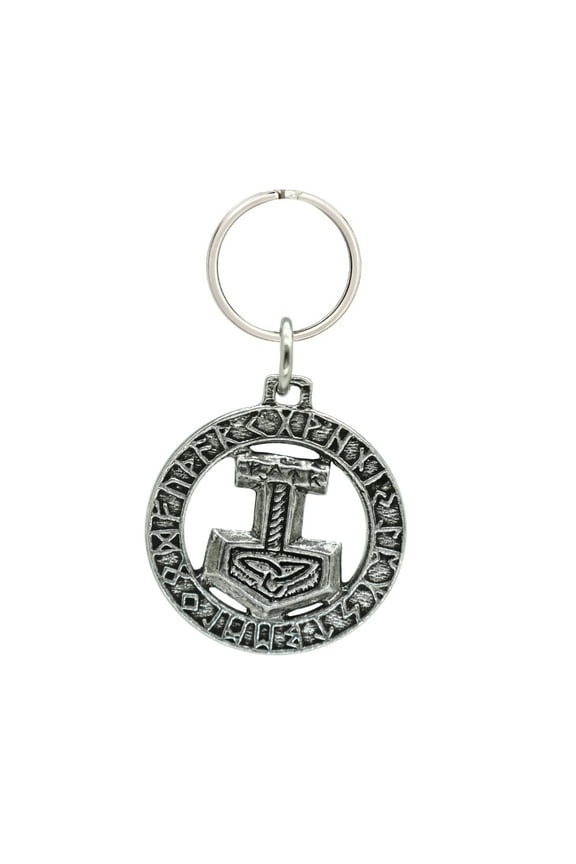 Thor's Hammer In Runes Keychain, G020KC, 1 1/2 inch, Pewter, Key Fob, Key Ring, Keys, Zipper Pull, Luggage Tag, Backpack, Over 300 Keychain Designs, Handmade in the USA, 100% American Made