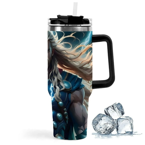 Thor-theme Insulated Stainless Steel Tumbler with Handle Gifts For Family Friends Fans and Straw Fits in Standard Cup Holder 40 OZ