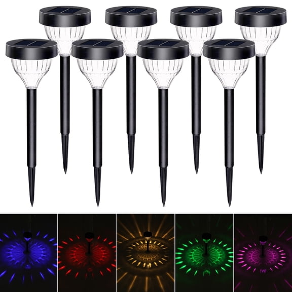 BLITZWILL 8 Pack Solar Pathway Lights Outdoor , Multicolor & Warm White LED, Waterproof, Garden Yard Lawn Landscape Decorative