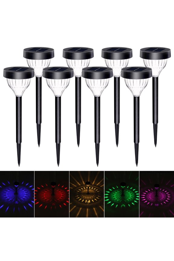 Solar Pathway Lights Outside,8 Pack Solar Path Lights Waterproof,2 Modes Multicolor & Warm White LED,for Garden Yard Lawn Landscape Decorative