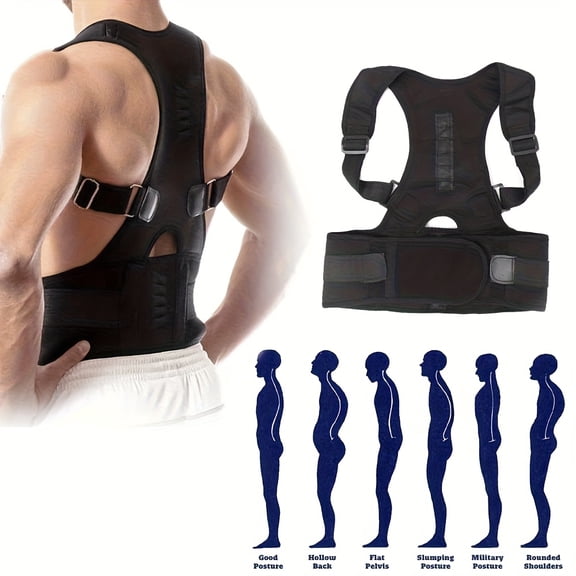 Thoracic Back Brace Posture Corrector - Magnetic Support for Neck Shoulder Upper and Lower Back Pain Relief - Perfect Posture Brace for Cervical Lumbar Spine - Fully Adjustable Belt