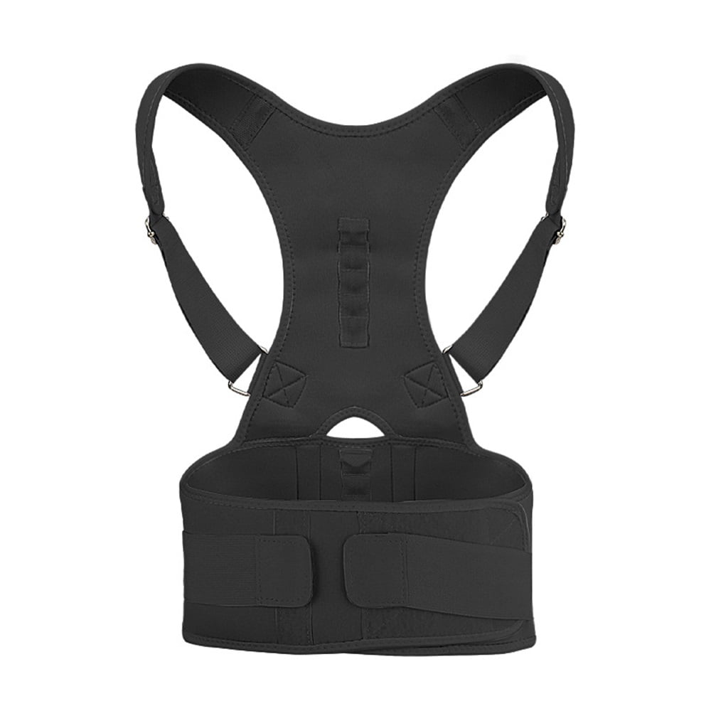 Thoracic Back Brace Posture Corrector - Magnetic Support for Neck Shoulder Upper and Lower Back Pain Relief - Perfect Posture Brace for Cervical Lumbar Spine - Fully Adjustable Belt (Black, L)