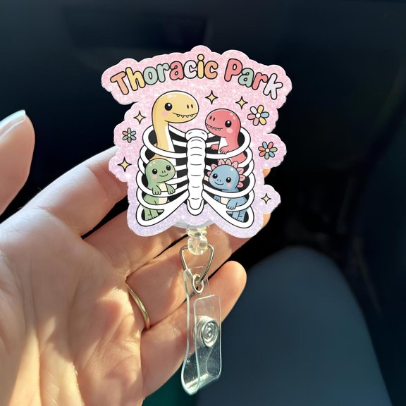 Thoracic Park Badge Reel, Radiology Badge Holder, X Ray Tech Gift, Radiology Tech ID Reel, Dino Medical Badge