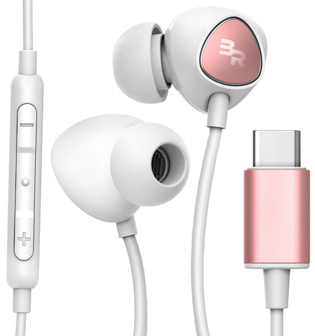 Thore USB C Headphones with Mic Wired In Ear USB Type C Earbud Earphones V100 For Pixel 6 5 4 Pro S21 Note 20 Ultra Rose Gold Walmart