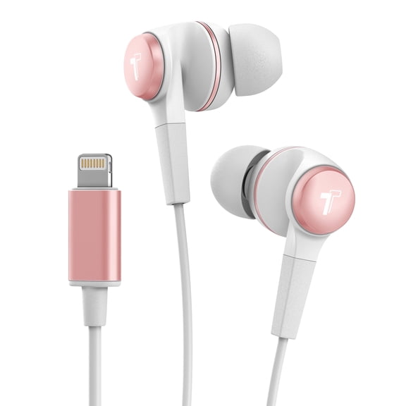 Thore for Wired Earphones for iPhone Headphone (Apple MFi Certified) In Ear Lightning Connector Earbuds with Mic/Volume Control (V120) For iPhone X, XR, Xs Max, 11, Pro Max, 7, 8 Plus - Rose Gold