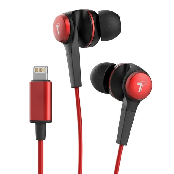 Thore iPhone Earphones with Lightning Connector (Bass Booster V120 Earbuds) In Ear Wired Headphones with Mic/Volume Control for iPhone 13/12 Max/11/Pro Max/X/7/8 Plus - Red