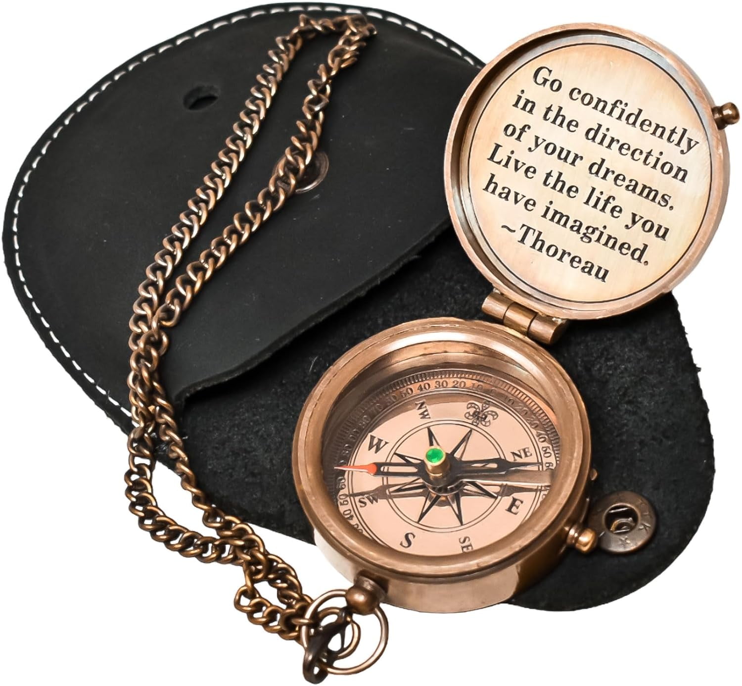 Thoreau’s “Go Confidently in the Direction of Your Dreams” Engraved Brass Compass – Inspirational Graduation Gift for Him, Adventure, Boating & Hiking Keepsake
