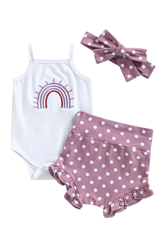 Newborn Baby Girl Clothes Cotton Infant Romper 3M 6M 12M 18M 24M Headband Shorts Play Wear Summer Rainbow Outfits