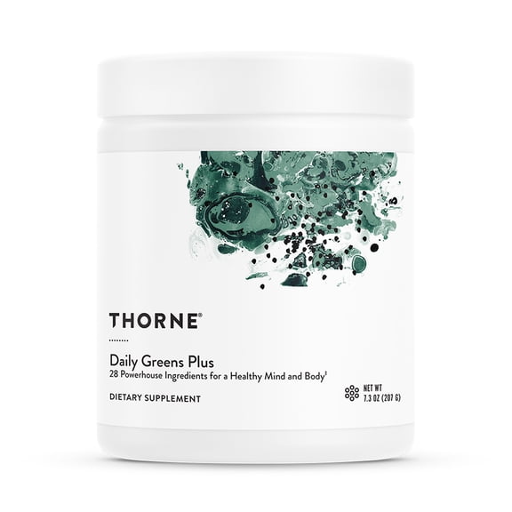 THORNE - Daily Greens Plus - Comprehensive Greens Powder with Matcha, Spirulina, Moringa and Adaptogen, Mushroom and Antioxidant blends - Refreshing, Mint Flavor 7.3 Oz - 30 Servings