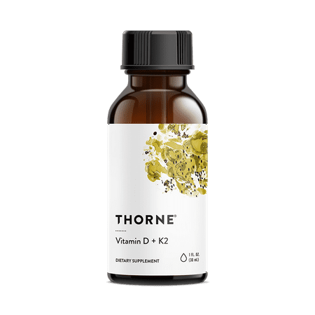 Thorne, Vitamin D + K2 Liquid with a metered dispenser, Vitamins D3 and K2 to Support Healthy Bones and Muscles*, 1 Fl Oz (30 ml), 600 servings