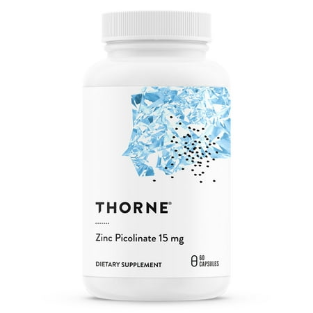 Thorne Zinc Picolinate 15mg, Highly Absorbable Zinc Supplement, Supports Wellness, Immune System, Eye, Skin, and Reproductive Health, Gluten-Free, Soy-Free, Dairy-Free, 60 Capsules