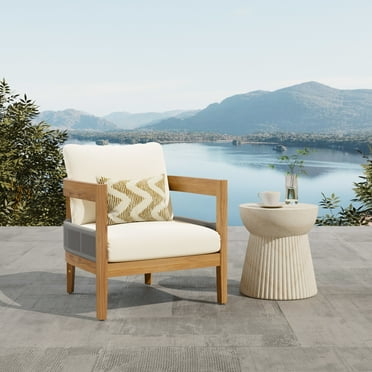 Thorneas Outdoor Patio Club Chairs, Acacia Wood, Rope Weave, Beige + Teak
