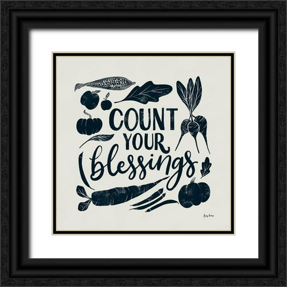 Thorns, Becky 26x26 Black Ornate Wood Framed with Double Matting Museum Art Print Titled - Harvest Lettering IV Blue