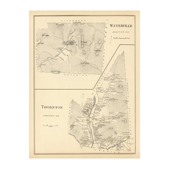 Thornton Art, 1892 Vintage Map of Thornton New Hampshire, NH History Wall Decor Gift, Old Thornton Map - 18" x 24" Unframed Print